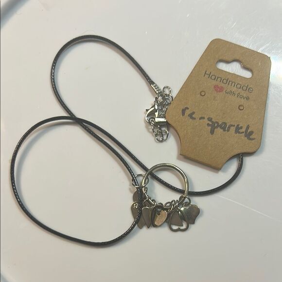 Handmade Black Necklace with Silver Charms - Picture 1 of 2